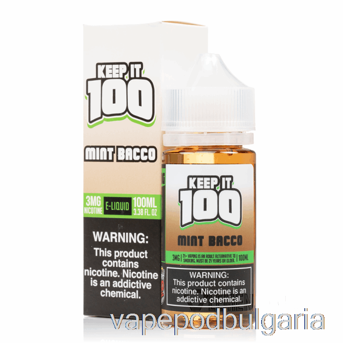 Vape 10000 Дръпки Mint Bacco - Keep It 100 - 100ml 0mg